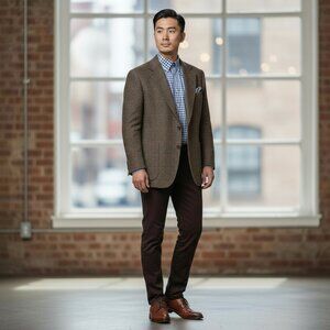 Vtg Briarwyck Tweed Blazer Mens 48R Brown Wool Plaid Sportscoat Made In USA